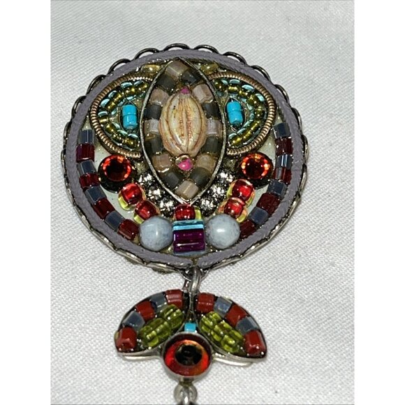 Ayala Bar Signed Dangle Drop Beaded Crystal Brooch Pin Pendant 2 3/8” Vintage - Picture 2 of 8
